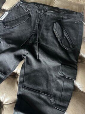 RTA brand nwot Black Cargo Utility Pant zip ankle slim flare Otis Italian xl NEW